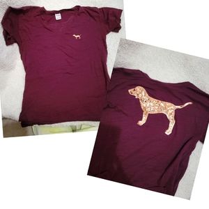 PINK  V neck embroidered and sequined dog. Burgandy and Gold like new  Small